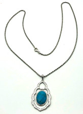 Gr. moderner 925 Silber Anhänger facettierter Türkis + solide Silber Kordelkette