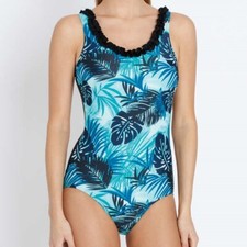 Badeanzug schwarz 48C Damen Palmenblätter C-Cup F90