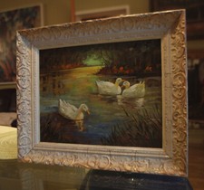 Enten am Teich. Signiert