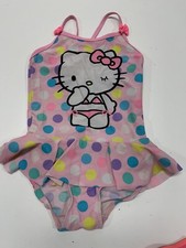 H&M Badeanzug Mädchen Hello Kitty Gr. 110/116 Rosa bunte Punkte Rüsche #KARS