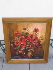 vintage Bild Blumen Mohnblumen Kunstdruck mit echtem Holzrahmen 63 x 73 cm