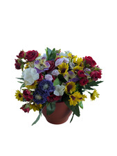 Kunstblumen im Topf 16 cm – Rosen, Sonnenblumen & Veilchen – bunte Deko