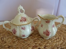 Milchkännchen und Zuckerdose elfenbein pink Goldrand Blumen Mitterteich Bavaria