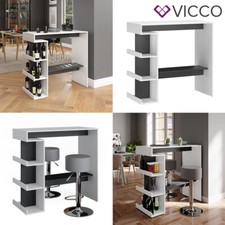 Bartisch Stehtisch Küchentisch Dana Weiß/Anthrazit Barhocker grau Ablage Vicco 