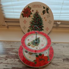 Etagere Magnoble Porzellan Weihnachten Deko 2-stöckig Servierteller