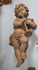 Holzfigur Große  Holzschnitzerei Putto Engel Wandengel Putte Musikant  49cm