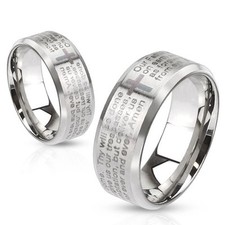 Edelstahl  Ring Stainless Steel 8mm Vater Unsere Lords Prayer SILBER  R-M2769