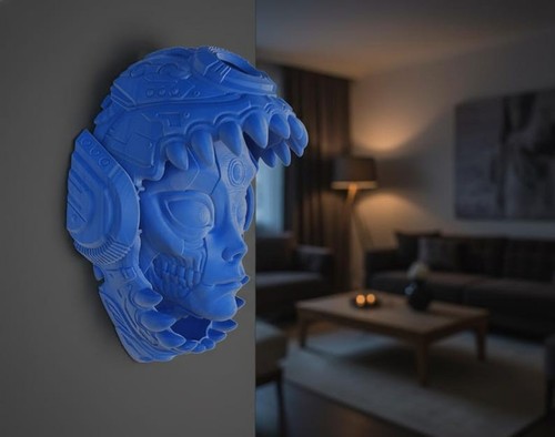 Alien cyberpunk mask - alien, wall