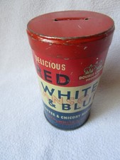 Red White&Blue Coffee London Werbe-Spardose Blech Coin Bank runde Dose 12,5x7cm