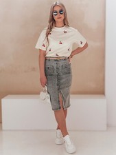 Damen Midi Jeans Rock