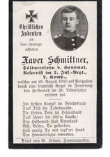 Sterbebild ,WK1  Reservist 2.Inf-Regt. aus Hansmal  gef.1916 Frankreich