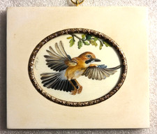 E.Riegel Lupenmalerei Miniaturen Bild Vögel "Eichelhäher" Rahmen 13 x 11 cm