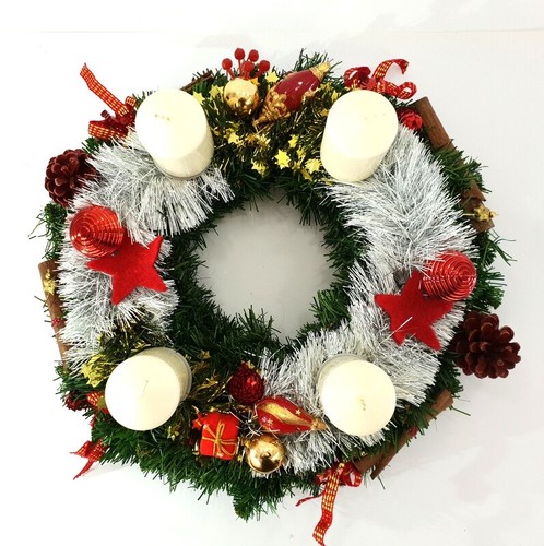 Adventskranz rot weiß creme - adventskranz,