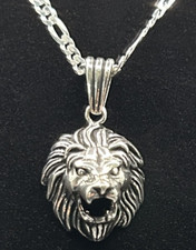 Löwenkopf & 55 cm 3 mm Figaro Kette 925 Sterling Silber Wilder Löwe Anhänger 3D