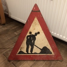 Altes Blechschild/Verkehrschild,Straßenschild,Oldtimer,Achtung Baustelle,Auto