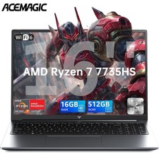 ACEMAGIC 16'' Gaming Laptop AMD Ryzen7 7735HS 16GB DDR4 512GB SSD Win11 WIFI6 BT