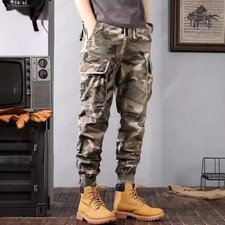 Neu Camouflage Hosen Cargo Army Tapered mit Taschen Modisch & Bequem Slim D & H
