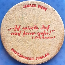 Alter Bierdeckel VK Städt. Brauerei Jena AG um 1935 mit schöner Rückseite