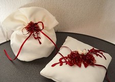 Ringkissen + Beutel bordo weiss ivory Tauben zum Brautkleid Schleier Stola neu