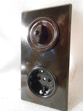 Bakelit Lichtschalter Schalter Steckdosen Kombi doppel schwarz alt THPG