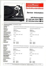 NORDMENDE Service Manual  RP 1050, RP 1100, HiFi-Plattenspieler