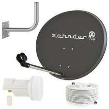 ZEHNDER Digitale SAT Anlage 60 cm Spiegel SINGLE LNB + Wandhalter + Kabel grau