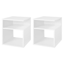 RENEW 2x Nachttisch Weiß Beistelltisch mit 2 offene Fächer 35x35 cm Nachtkommode