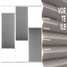 Plissee Rollo ohne Bohren einfache Kleben Fenster Türen Sicht- Sonnenschutz Grau