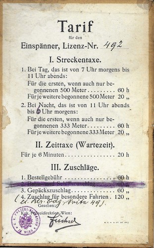 Tarifblatt für einspänner - für,