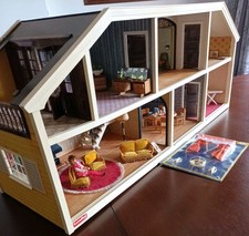 VINTAGE LUNDBY Stockholm 70er Jahre Puppenhaus möbliert & neuer Vorhang, Spiegelpaket
