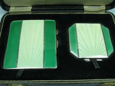 Zigarettenetui Silber 925 und Puderdose Joseph Gloster England 1921 mit Emaille