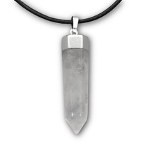 +natur+ BERGKRISTALL SPITZE EDELSTEIN ANHÄNGER HALSKETTE mit Lederband #T24