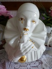 Figur Dekoration Harlekin Kopf Weiß Gold Akzente Dekorationsfigur Pierrot  