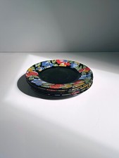 6x Vintage Arcoroc Kuchen Teller Schwarz Blumen Frankreich 80er 90er Luminarc