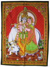 KRISHNA RADHA Wandbehang Stoffbild mit Pailetten Indien KRSNA Krischna Vishnu
