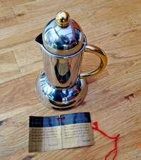 Espressokocher Edelstahl 2 Tassen , 14 Karat vergoldet, 16 cm, unbenutzt