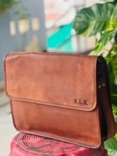 Handgefertigte seltene Herren-Aktentasche aus echtem Leder Laptop-Kuriertasch...