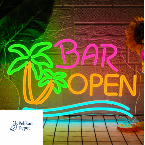 Neon schild bar open palme - neon,