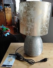 Tischlampe, Leuchte Goldener Lampenschirm mit  silber Keramik H 39,4cm 