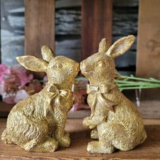 2 x Hasen Gold Osterhasen 9 cm Poly Deko Ostern Dekoration Hase Oster Figuren