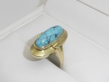 585 Gold Ring 14K Gelbgold 6,1 g Türkis oval Cabochon RG 51 - 16,2 mm 9239