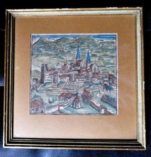 Chur Schweiz Sebastian Münster meisterhaft kolorierter Holzschnitt 1561 gerahmt