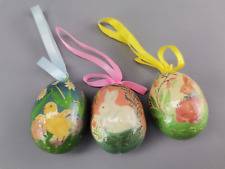 3 Papiermaschee Ostereier zum Aufhängen 5 cm DDR  Abziehbilder selten Sammler