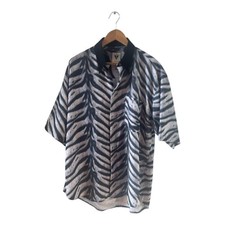 LECHE Hemd Herren Gr L Zebra Muster Kurzarm Baumwolle Kult Retro Festival