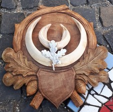 Kapitale Keilerwaffen Trophäenbrett Handgeschnitzt Wildschwein Hauer Wild Boar