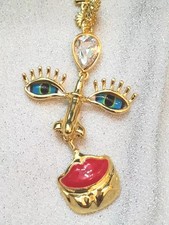 Funky Face Gold Halskette Schlüsselloch Insp Haute Couture Schiaparelli Saint Laurent 