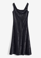 Satin-Kleid mit Wasserfallausschnitt Gr 36 Schwarz Damenkleid Cocktailkleid Neu*