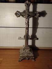 Altes antikes Standkreuz Tischkreuz Kreuz Kruzifix Hausaltar Metall,H=45 cm 1945