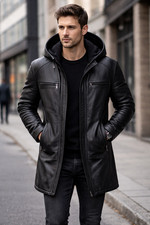 Herren echt rindsleder mantel - echt,