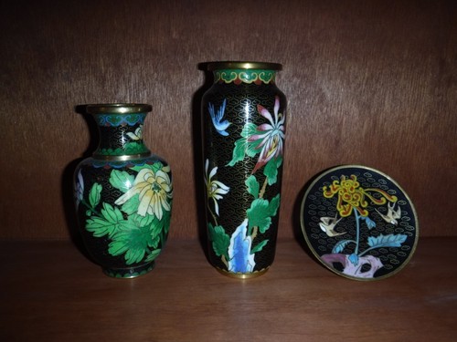 Set alte cloisonne vase - set, teller